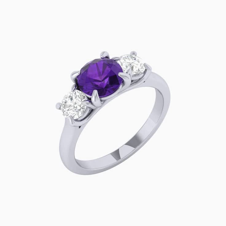 Round amethyst trilogy ring
