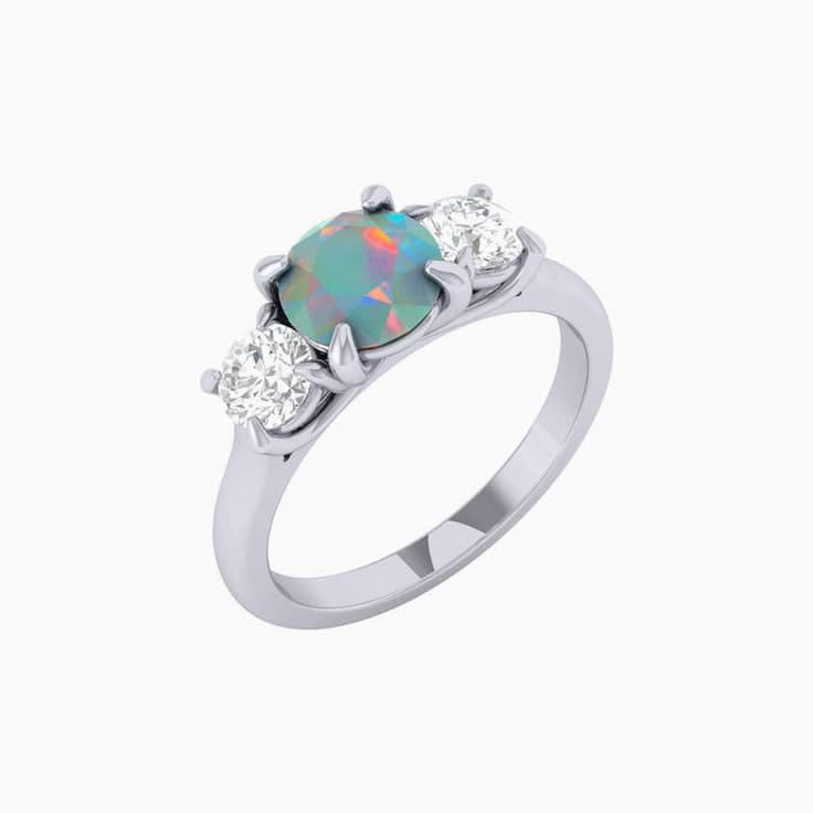 Opal with diamond trilogy ring