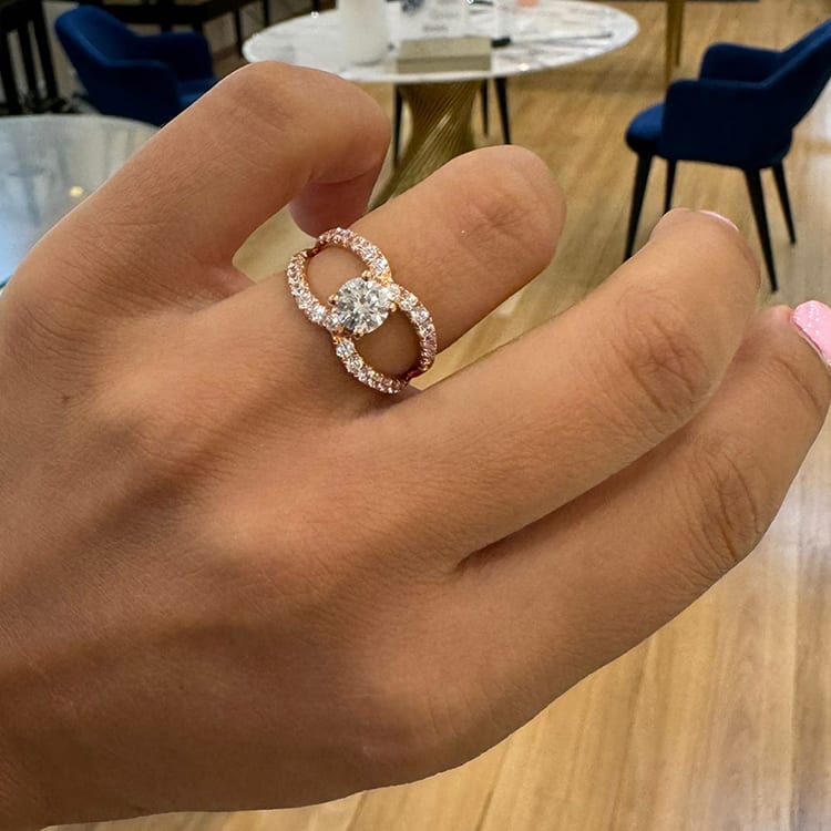 Crossover diamond engagement ring