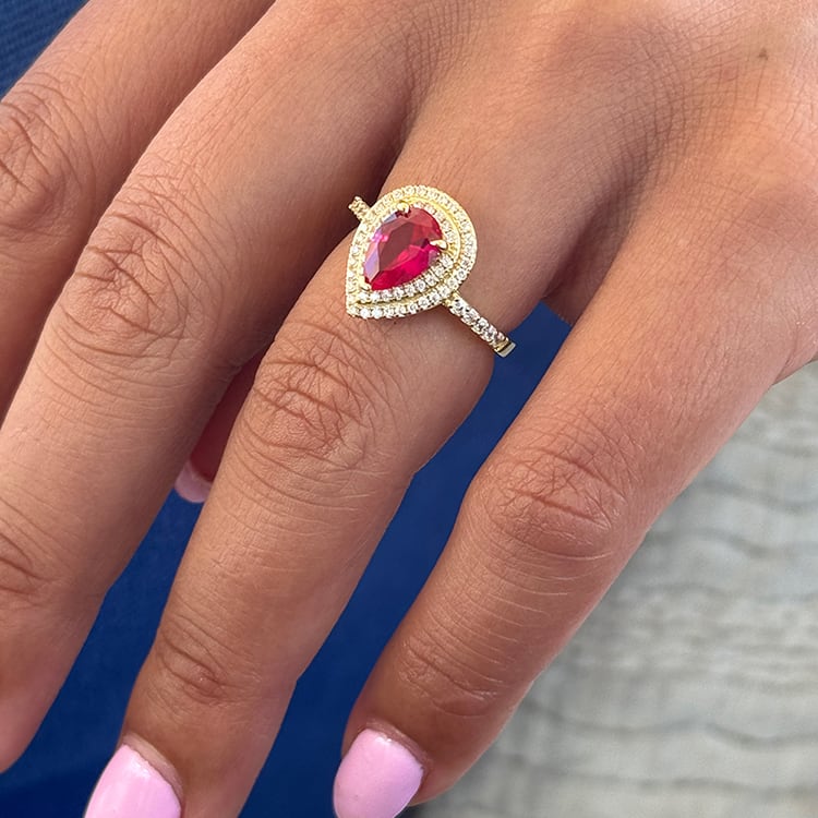 Ruby ring with double halo