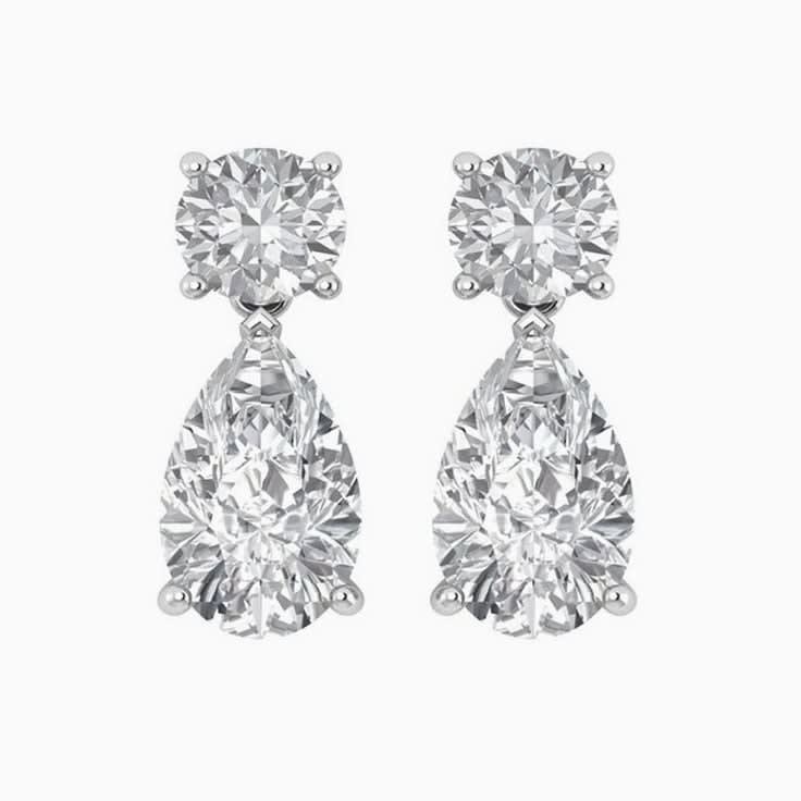 Lab Pear And Round Diamond Earrings