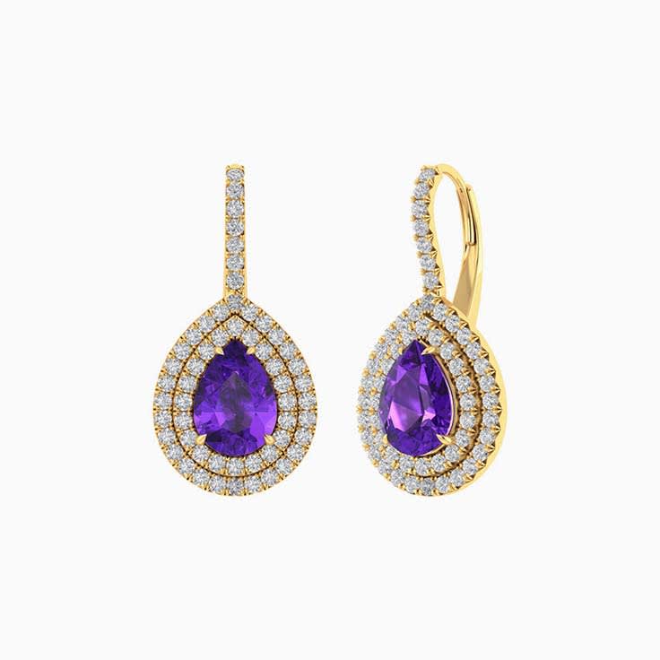 Amethyst with lab double halo earrings