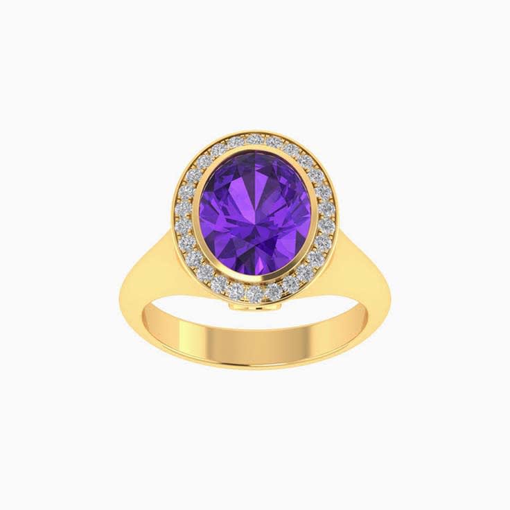 Amethyst with lab halo and gold band