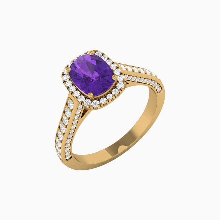 Cushion cut amethyst with lab diamonds