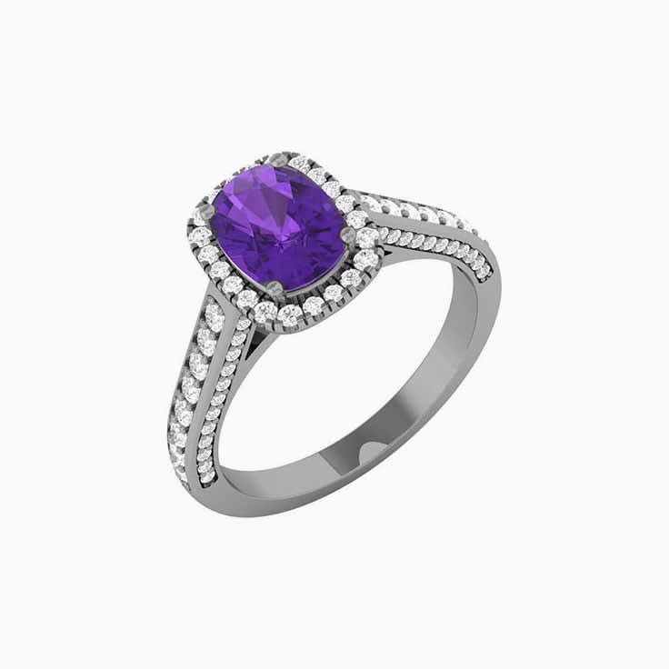 Cushion cut amethyst with lab diamonds