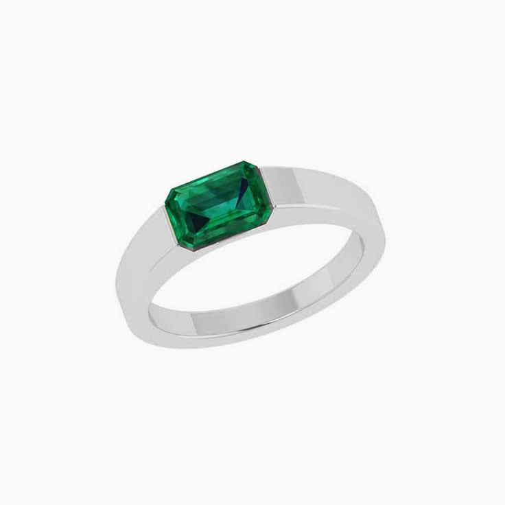 Lab created green emerald signet ring