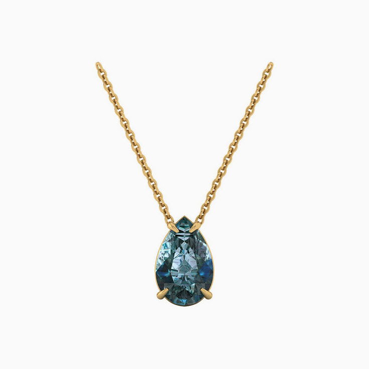 Pear Teal Sapphire Necklace