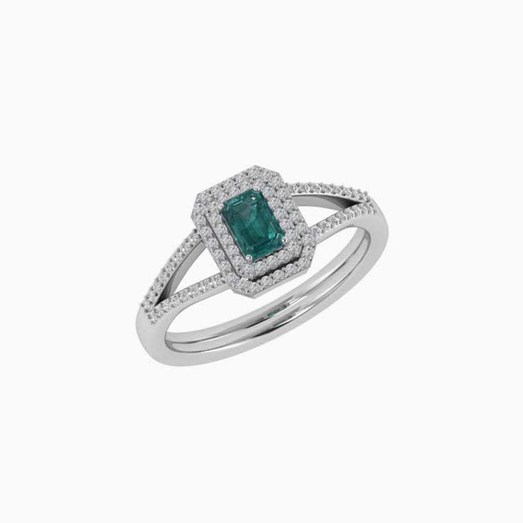 Emerald Cut Alexandrite And Diamond Ring