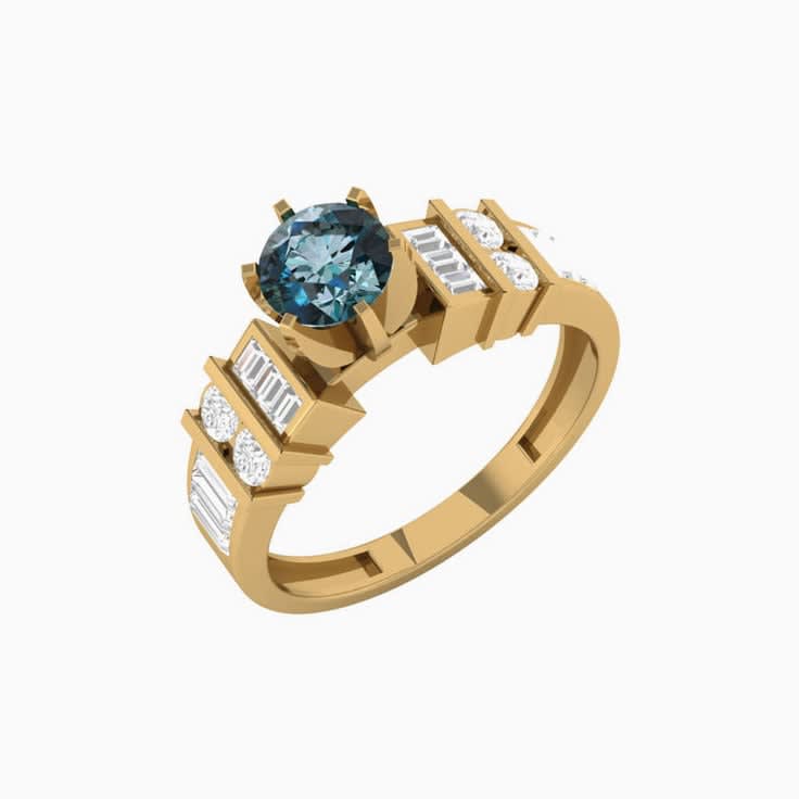 Teal Sapphire With Round And Baguette Diamond