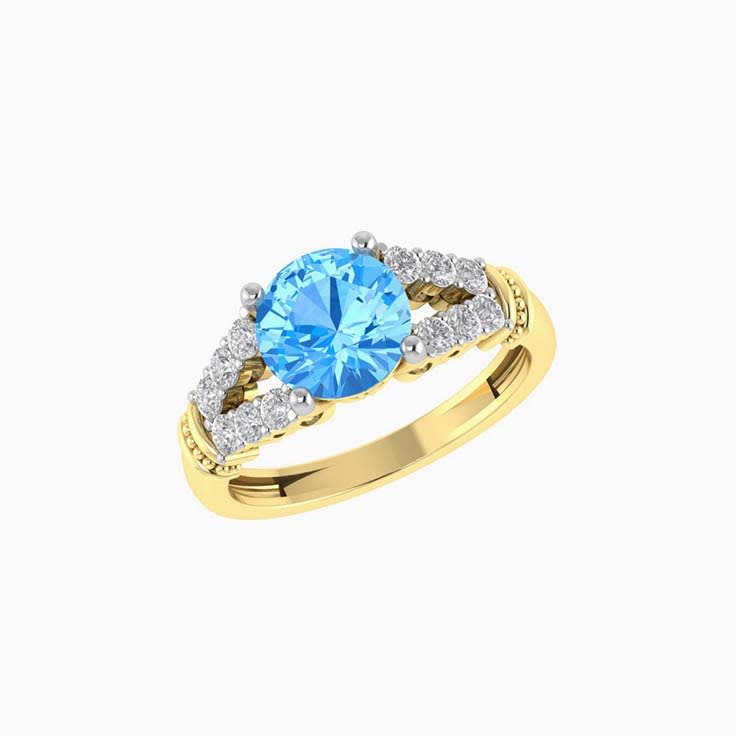 Blue topaz on a split diamond band