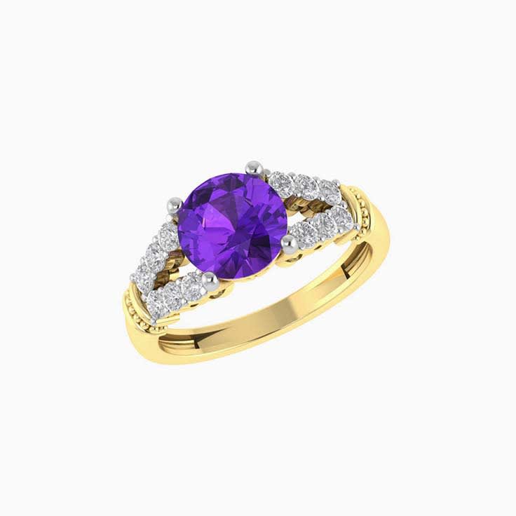 Amethyst and Diamond Split Shank Ring