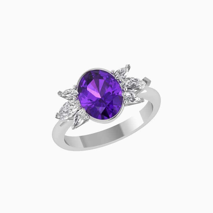 Oval Amethyst with lab diamonds