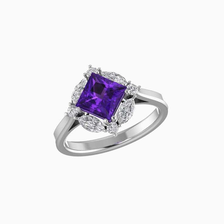 Princess cut amethyst with lab diamonds
