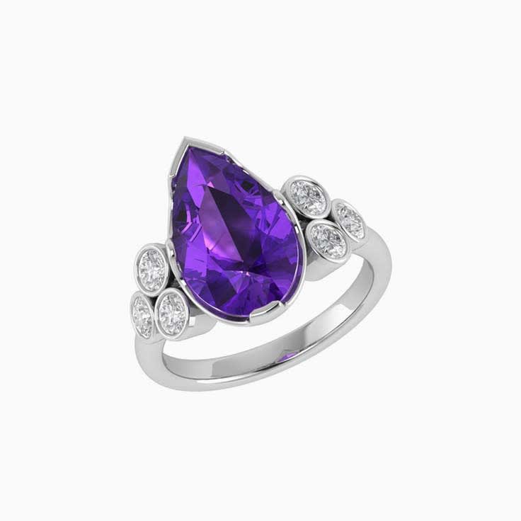 pear cut amethyst with round lab diamonds