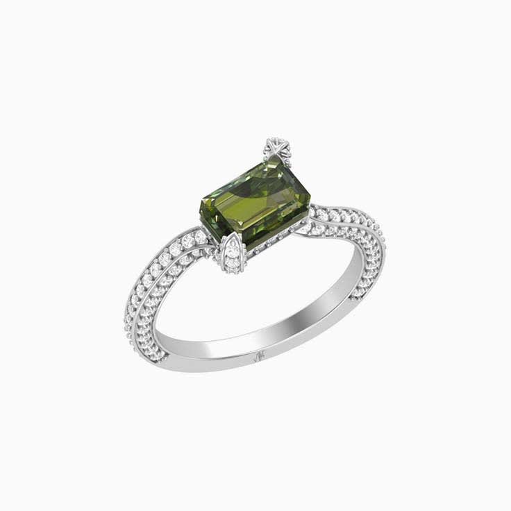 Green sapphire and diamond ring