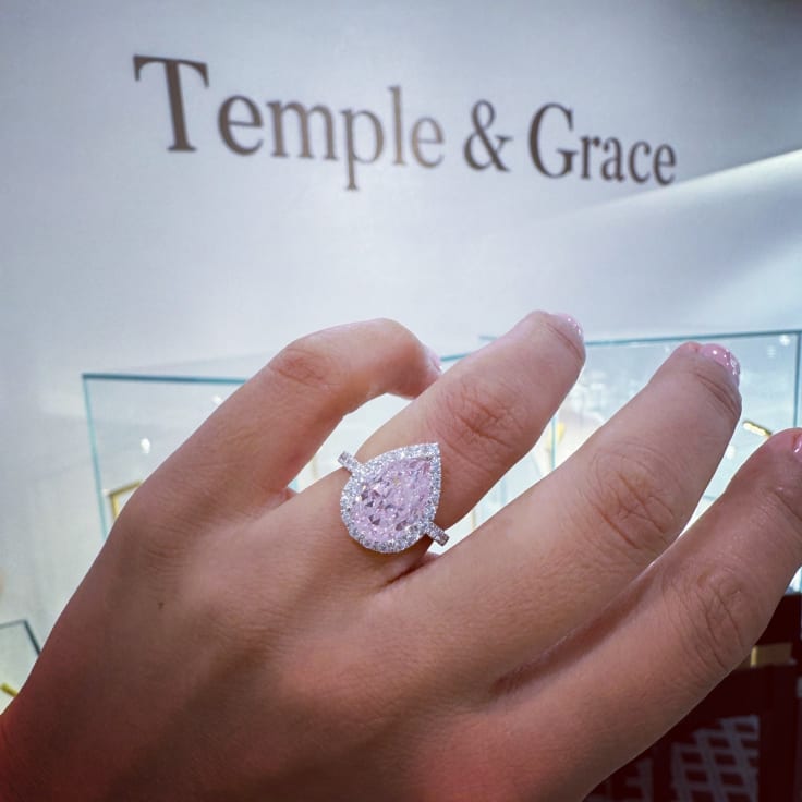 Kunzite and diamond ring
