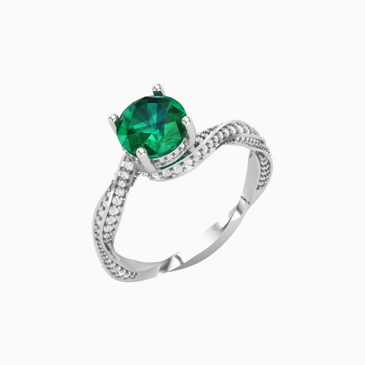 Emerald on a Twisted Diamond Band