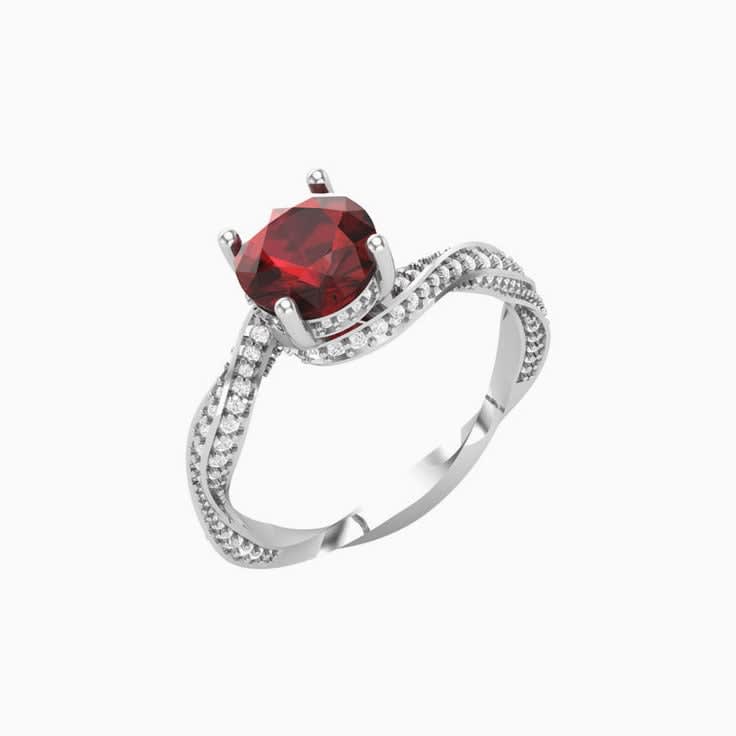 Garnet on a Twisted Diamond Band