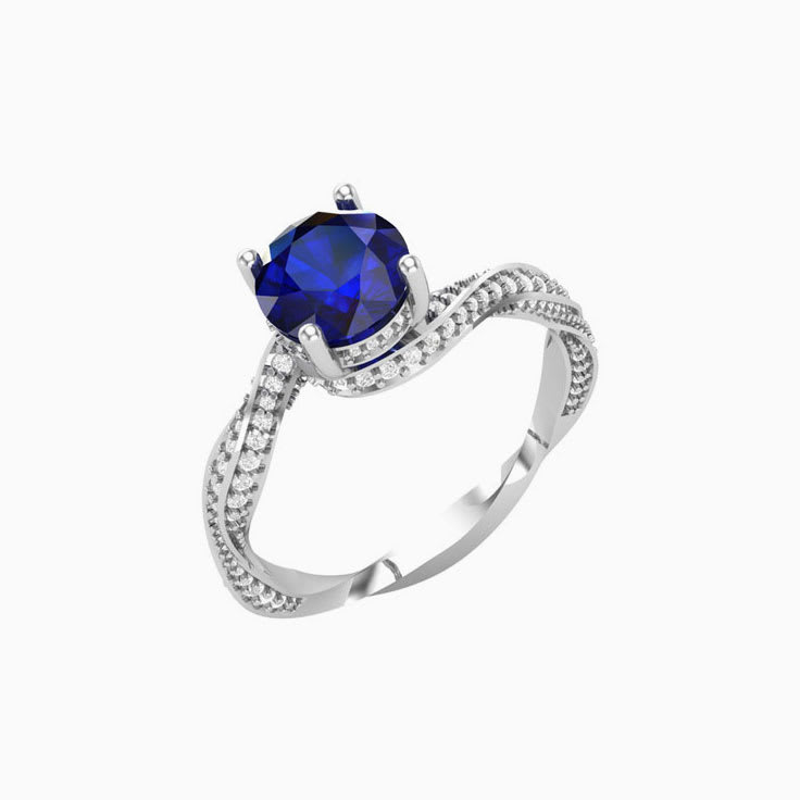 Blue sapphire  on a Twisted Diamond Band