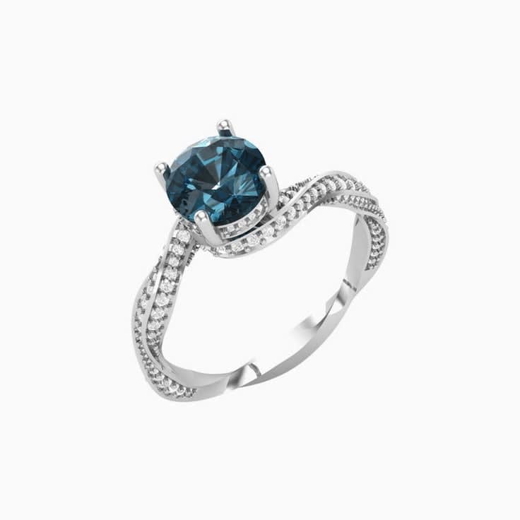 Teal Sapphire on a Twisted Diamond Band