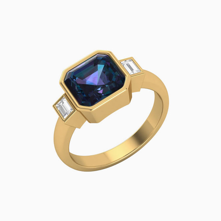 Alexandrite With Baguette Trilogy Ring