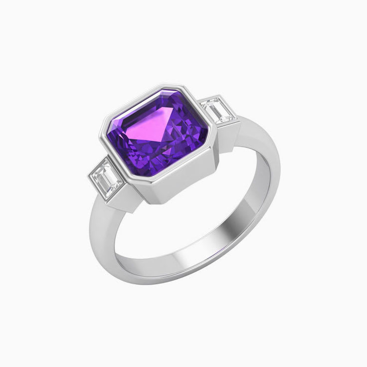 Amethyst With Baguette Trilogy Ring