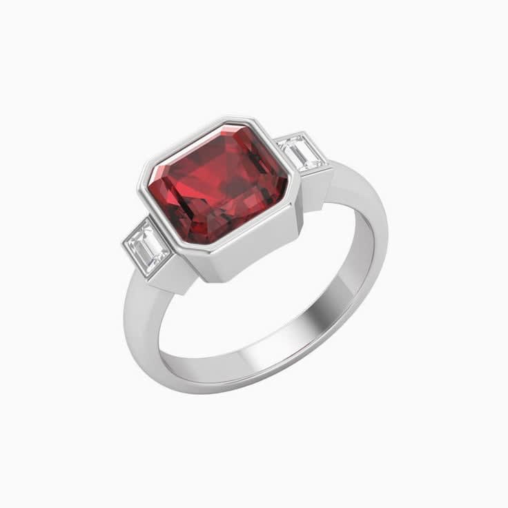 Garnet With Baguette Trilogy Ring