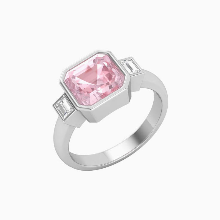 Morganite With Baguette Trilogy Ring