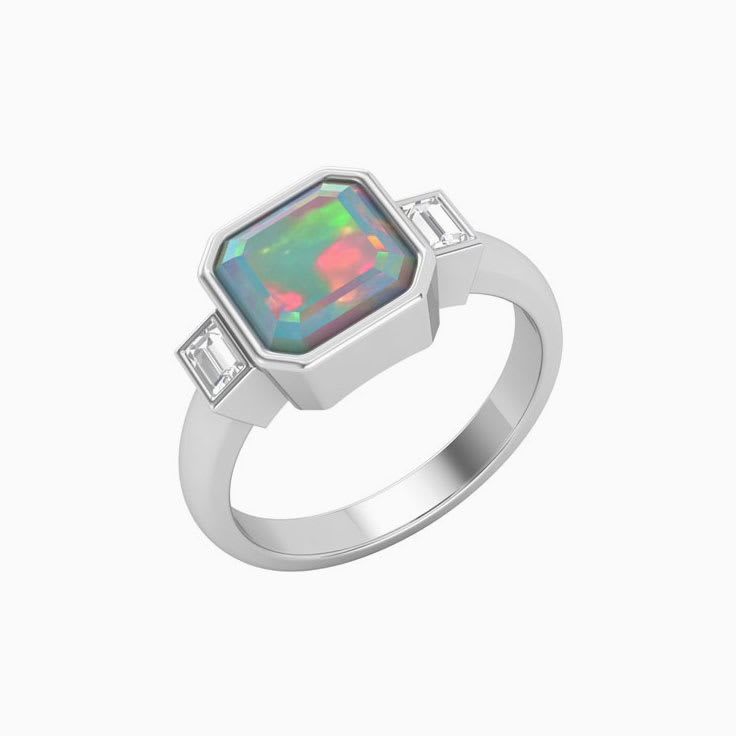 Opal With Baguette Trilogy Ring