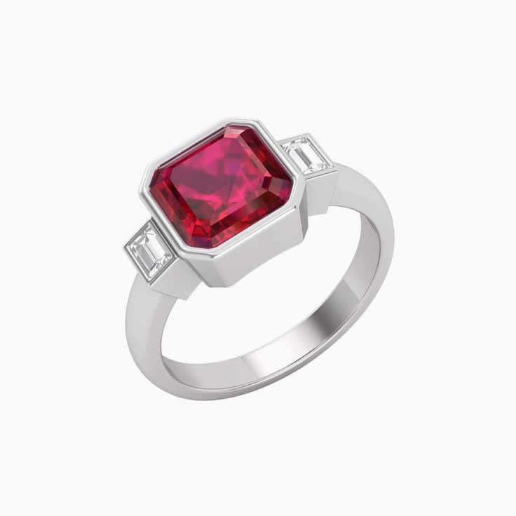 Ruby With Baguette Trilogy Ring