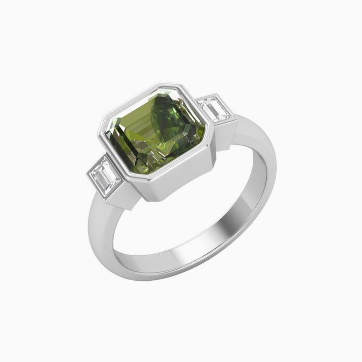 Sapphire-Green With Baguette Trilogy Ring