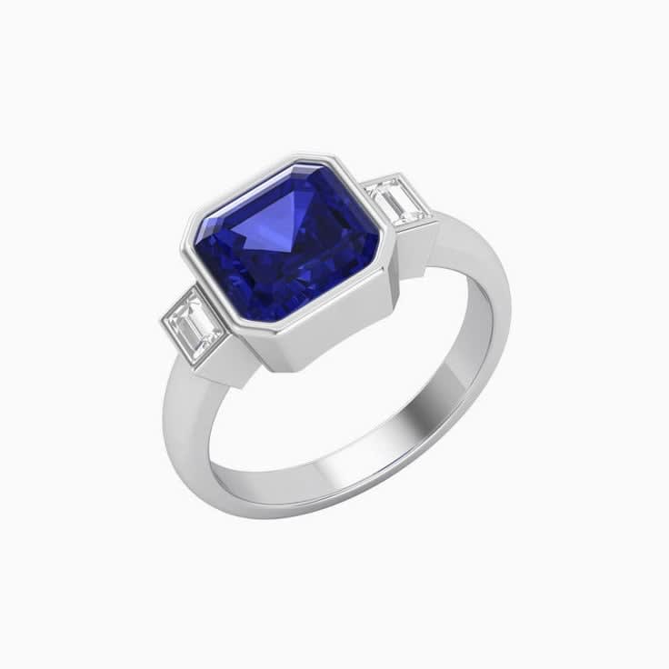 Tanzanite With Baguette Trilogy Ring