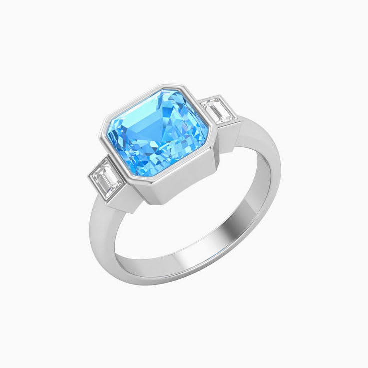 Topaz Blue With Baguette Trilogy Ring