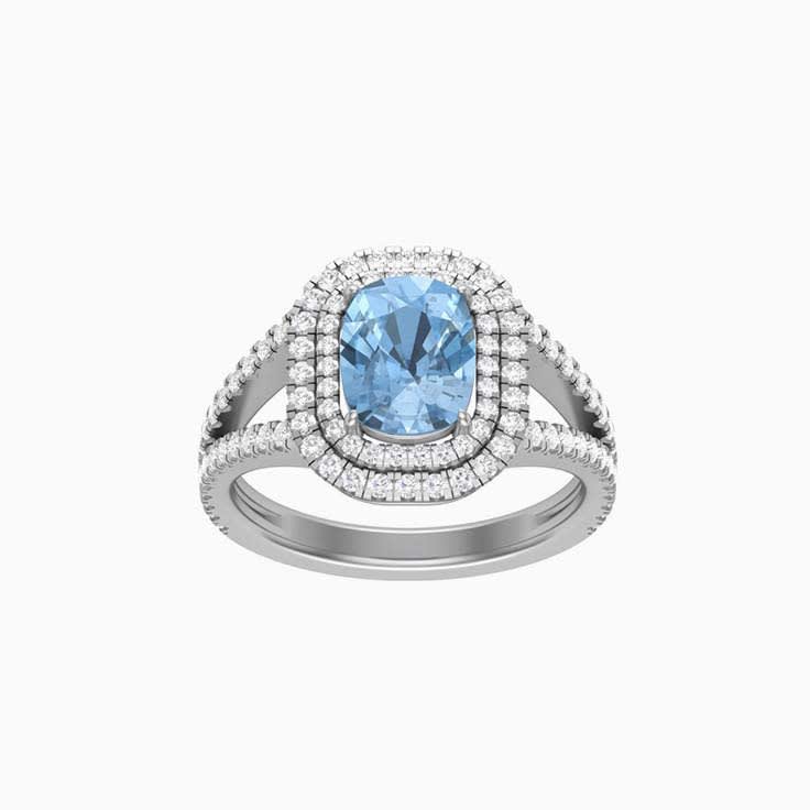 Double halo Aquamarine and diamond ring