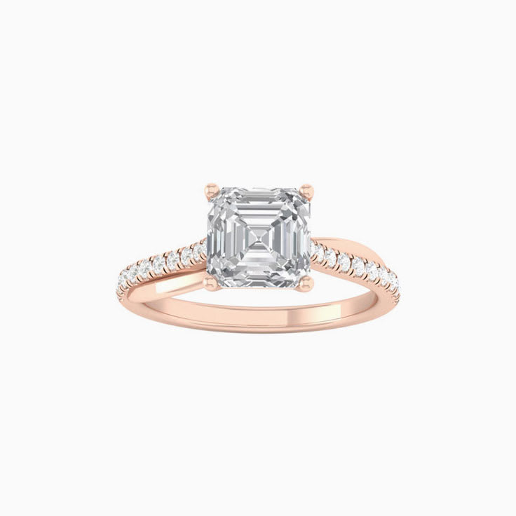 Asscher Mossanite Engagement Ring On A Twisted Band