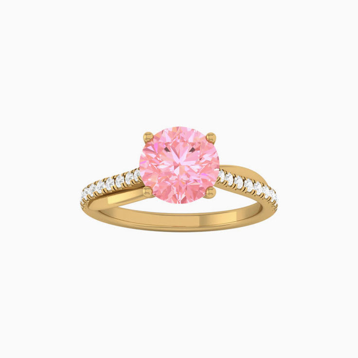 Pink Lab Round Cut Diamond Engagement Ring On A Twisted Band