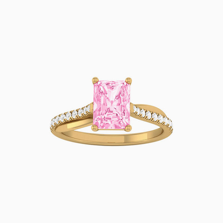 Pink Lab Radiant Cut Diamond Engagement Ring On A Twisted Band