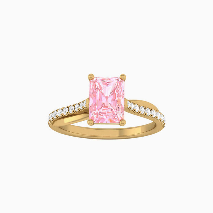 Pink Lab Radiant Cut Diamond Engagement Ring On A Twisted Band