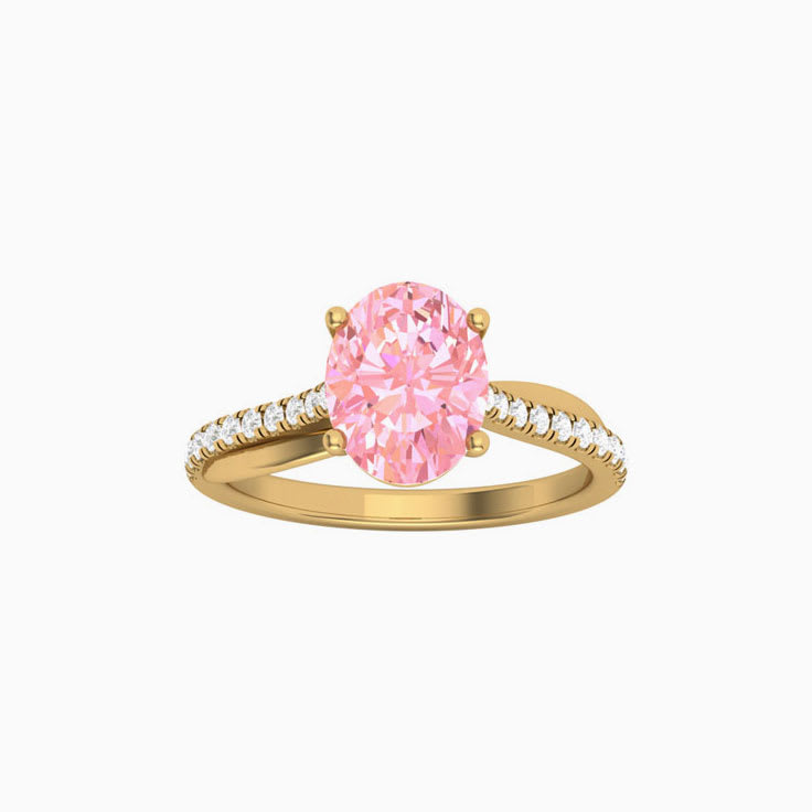 Pink Lab Oval Cut Diamond Engagement Ring On A Twisted Band