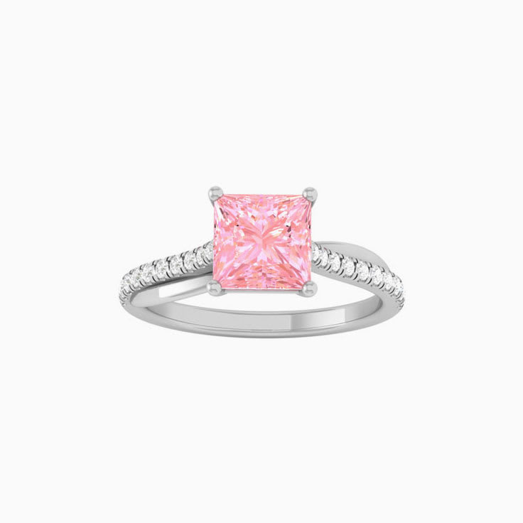 Pink Lab Princess Cut Diamond Engagement Ring On A Twisted Band