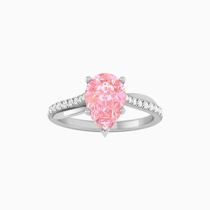 Pink Lab Pear Cut Diamond Engagement Ring On A Twisted Band