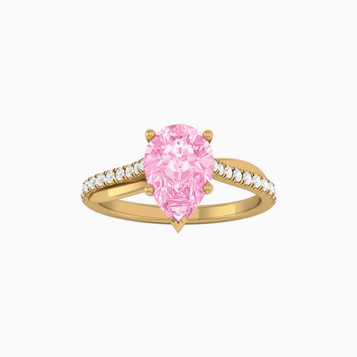 Pink Lab Pear Cut Diamond Engagement Ring On A Twisted Band