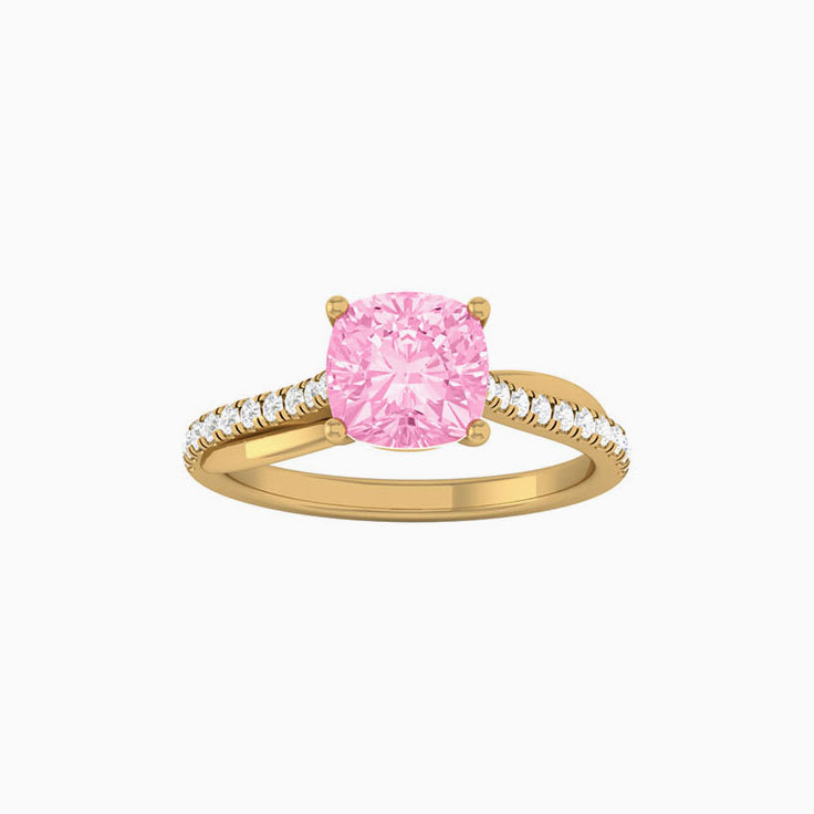 Pink Lab Cushion Square Cut Diamond Engagement Ring On A Twisted Band