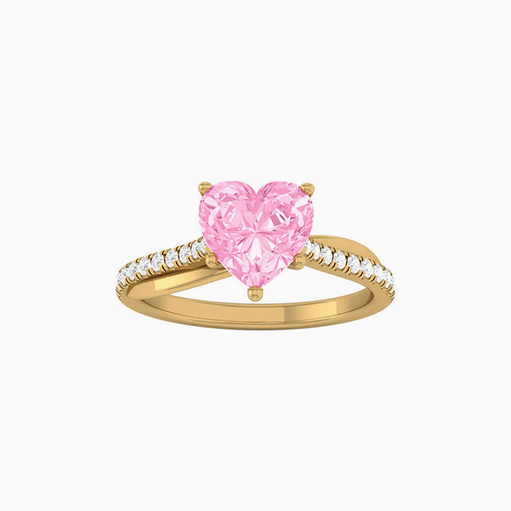 Pink Lab Heart Cut Diamond Engagement Ring On A Twisted Band