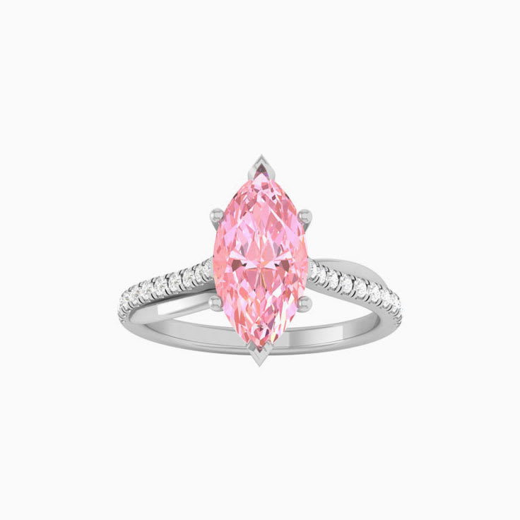 Pink Lab Marquise Cut Diamond Engagement Ring On A Twisted Band