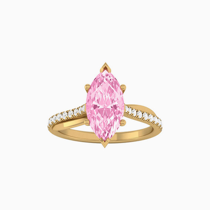 Pink Lab Marquise Cut Diamond Engagement Ring On A Twisted Band