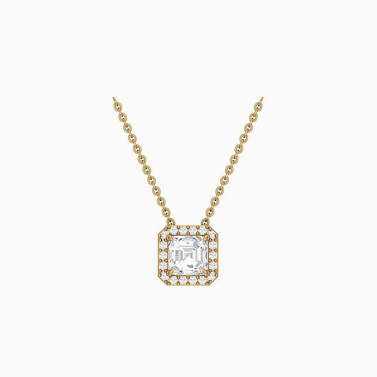 Half carat Classic Asscher halo diamond necklace