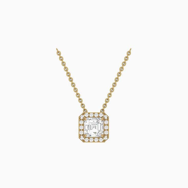 Half carat Classic Asscher halo diamond necklace