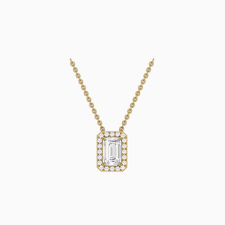 Half carat Classic emerald halo diamond necklace