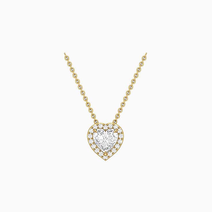 Half carat Classic heart halo diamond necklace